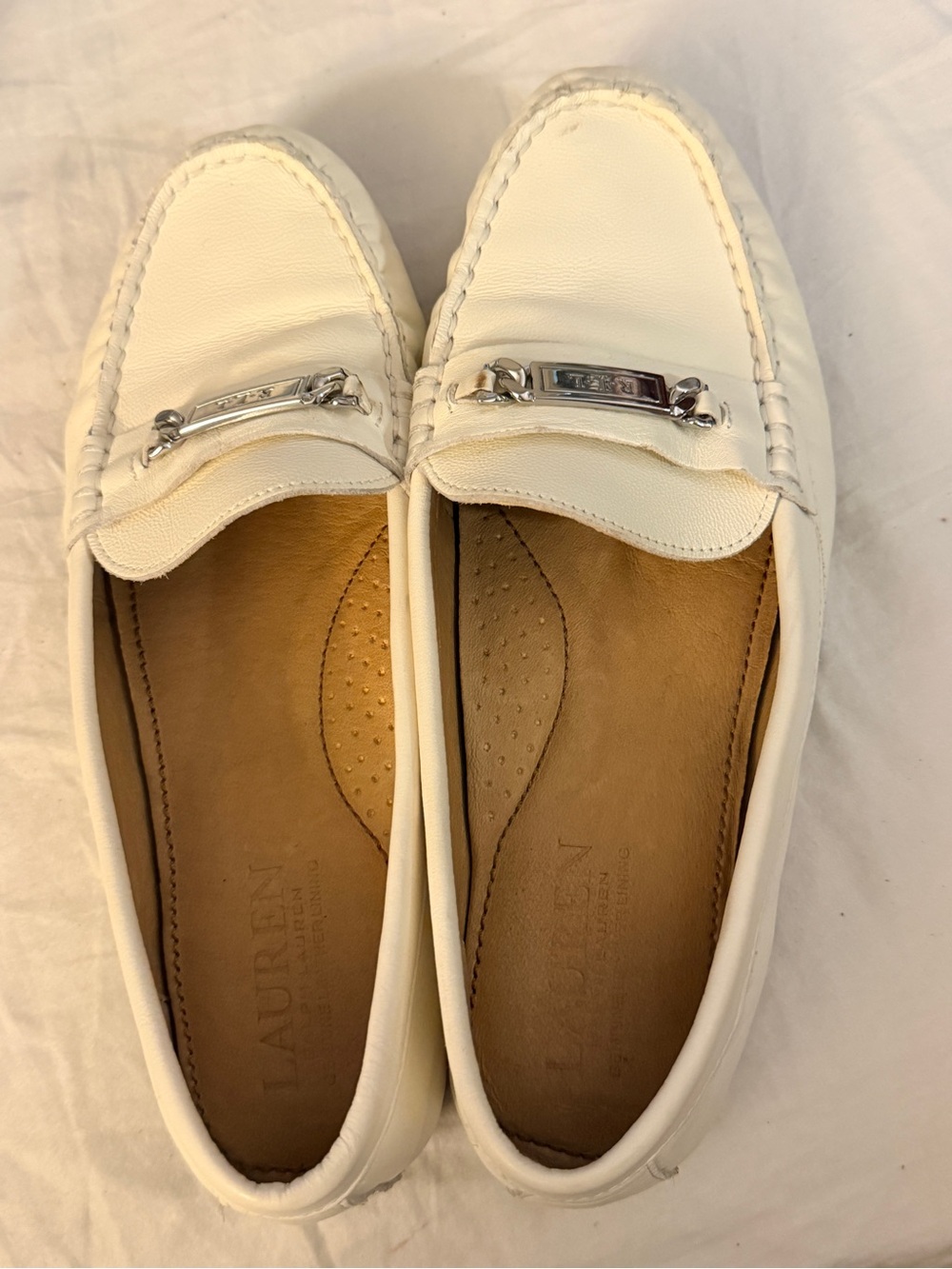 Lauren Ralph Lauren Cream Leather Bit Loafers